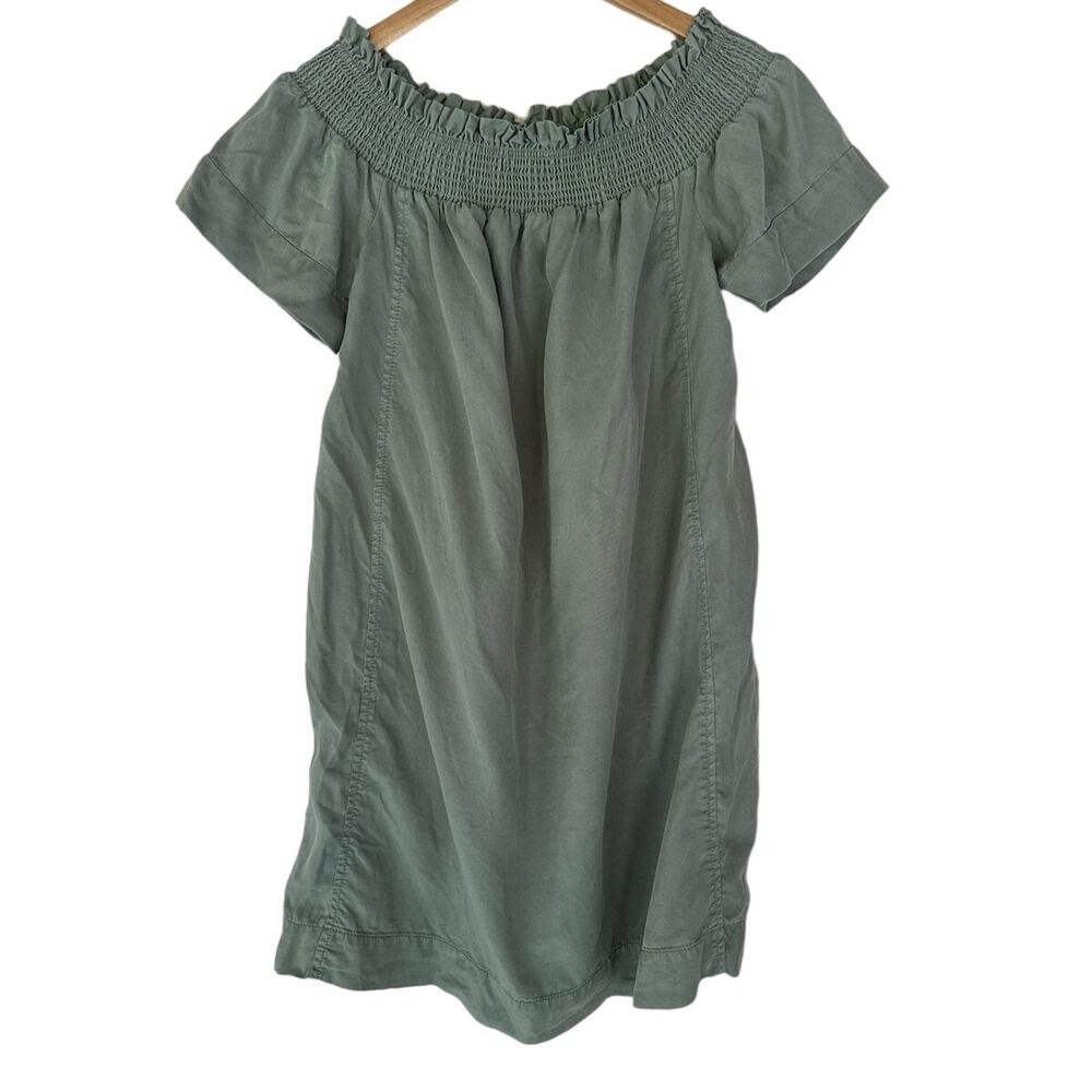 Vineyard Vines Sage Green Smocked Garment Dyed Madison Off Shoulder Dress S